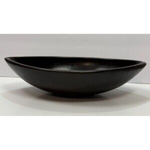 Vintage Balinese Dark Brown Ceramic Boat Bowl Minimalist Japandi Wabi Sabi Decor